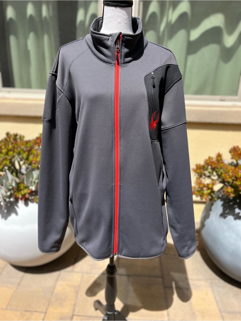 Spyder Men's Gray Softshell Jacket with Red Accents